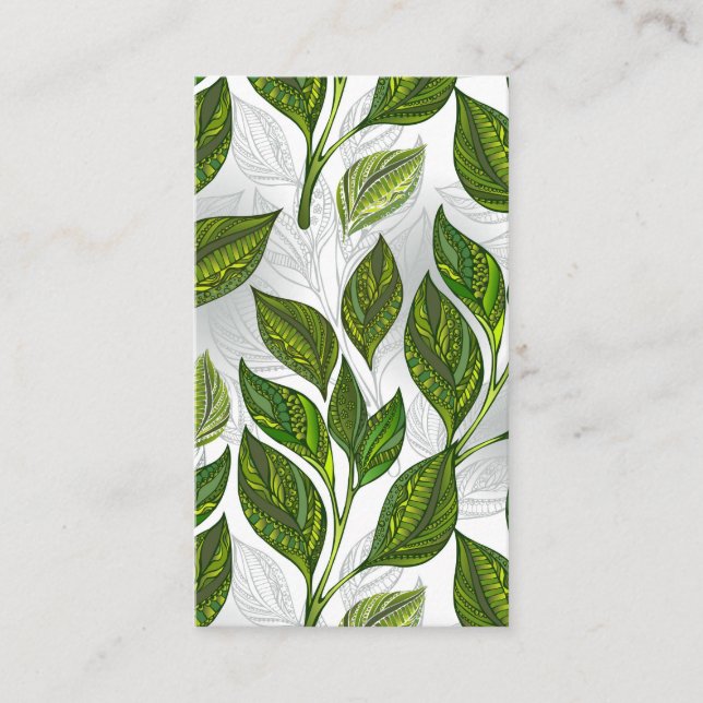Carte D'appel Motif sans couture avec Feuilles de thé vert (Devant)