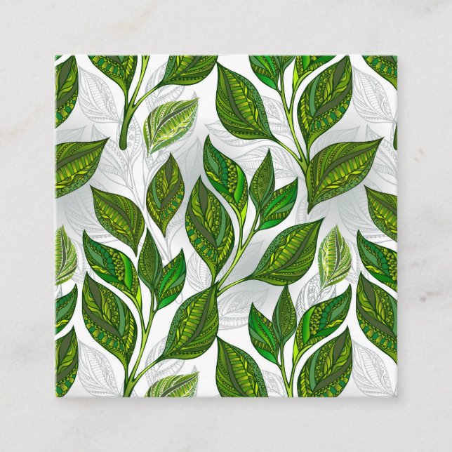 Carte D'appel Motif sans couture avec Feuilles de thé vert (Devant)