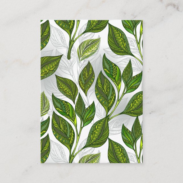 Carte D'appel Motif sans couture avec Feuilles de thé vert (Devant)
