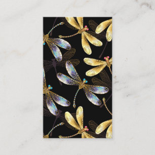 Carte D'appel Motif sans couture avec libellules d'or