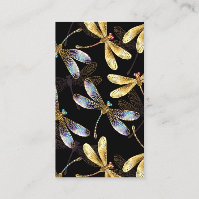 Carte D'appel Motif sans couture avec libellules d'or (Devant)