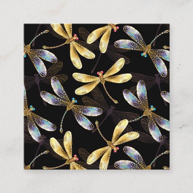 Carte D'appel Motif sans couture avec libellules d'or (Devant)