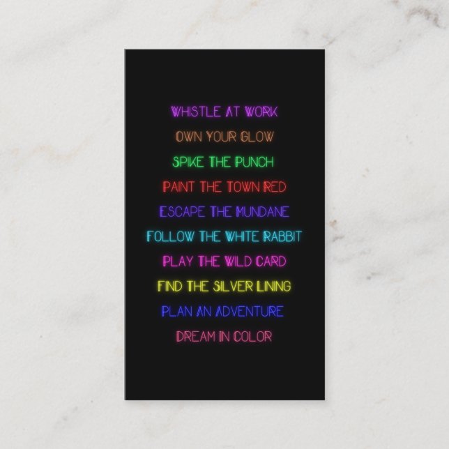 Carte D'appel Neon Motivational Pass Along Card (Devant)