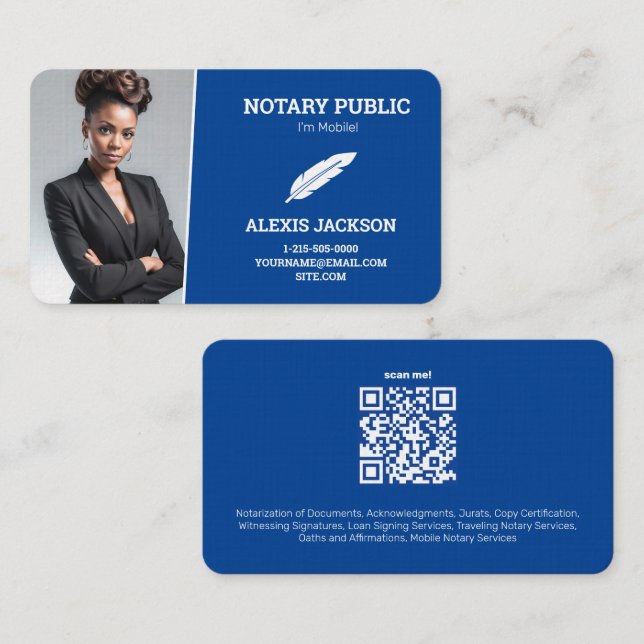 Carte D'appel Notary Public Custom QR Photo (Devant / Derrière)