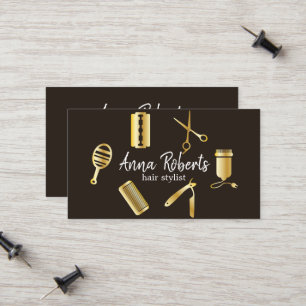 Carte D'appel Outils de coiffure dorés élégants minimalistes