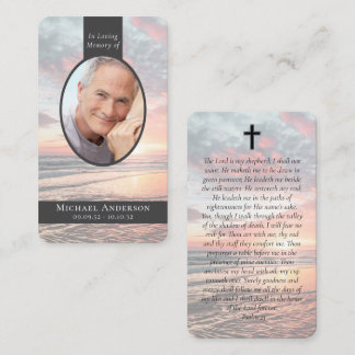 Carte D'appel Oval Photo Sunset Ocean Memorial Prayer Card