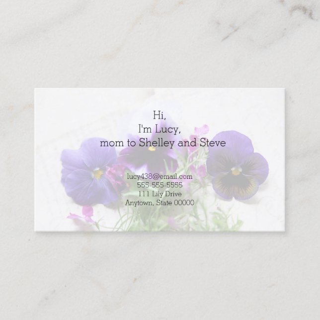 Carte D'appel Pansies et lobélies sur la vieille mère de l'écrit (Devant)