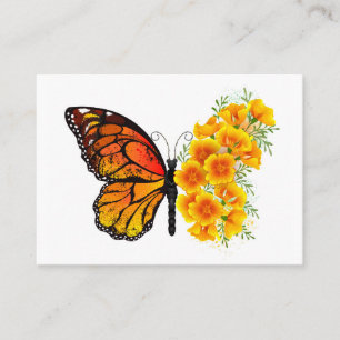Carte D'appel Papillon à fleurs avec Poppy de Californie jaune