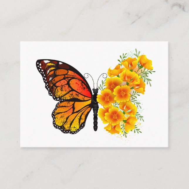 Carte D'appel Papillon à fleurs avec Poppy de Californie jaune (Devant)