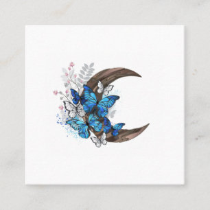 Carte D'appel Papillons bleus sur croissant en bois