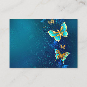 Carte D'appel Papillons d'or sur un Arrière - plan bleu