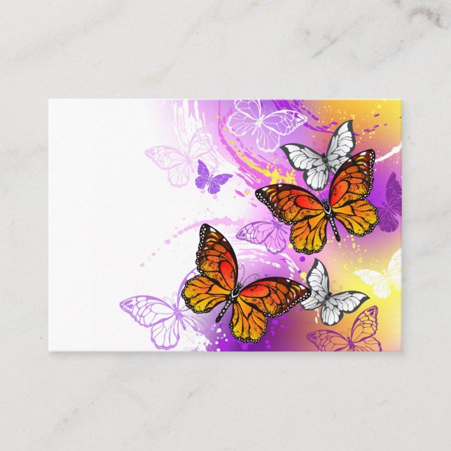 Carte D'appel Papillons monarques sur fond violet (Devant)