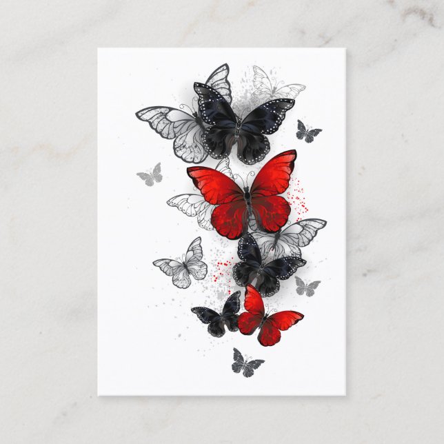 Carte D'appel Papillons noirs et rouges volants (Devant)
