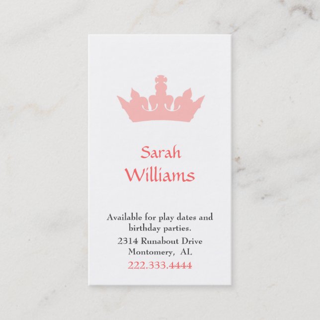 Carte D'appel Peach Crown Girl's Play Date Card (Devant)