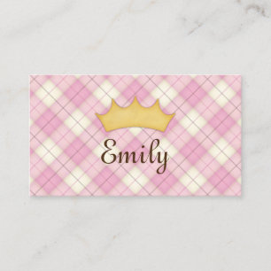 Carte d'appel personnalisée Princesse Plaid rose