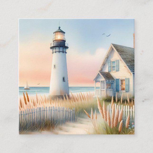 Carte D'appel Phare de bord de mer et chalet d'aquarelle scène (Devant)