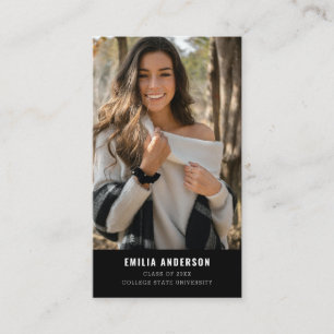 Carte D'appel Photo de Graduation Noire moderne QR Code Info