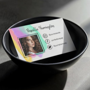 Carte D'appel Photo de l'aquarelle avec icônes des médias sociau