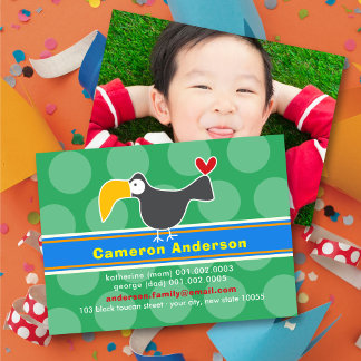 Carte D'appel Photo de profil d'enfant coloré d'oiseau toucan de