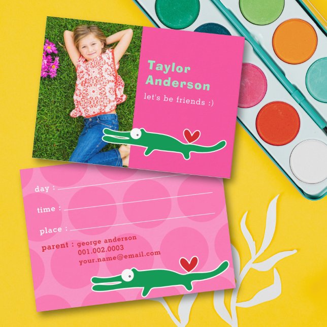 Carte D'appel Photo Mignonne de Alligator Vert de Dessin Animé R (Créateur téléchargé)