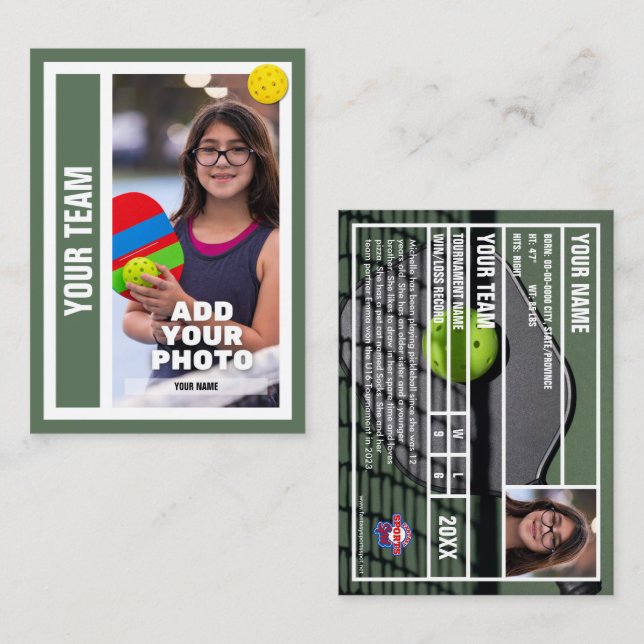Carte D'appel Pickleball Player - Court Green (Devant / Derrière)