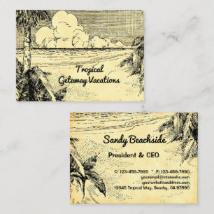 Carte D'appel Plage tropicale Art vintage personnalisé 3,5" x 2,