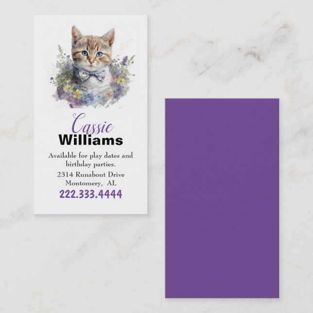 Carte d'appel pour enfants Cute Kitten (Devant / Derrière)