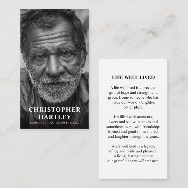 Carte D'appel Prière de commémoration de la mémoire de photos (Devant / Derrière)