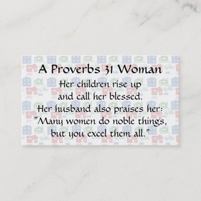 Carte D'appel Proverbes 31 Femme Maman Calling Card maison voitu (Devant)
