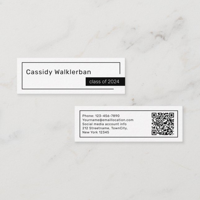 Carte D'appel QR Code Minimalist Graduate Graduate Name (Devant / Derrière)