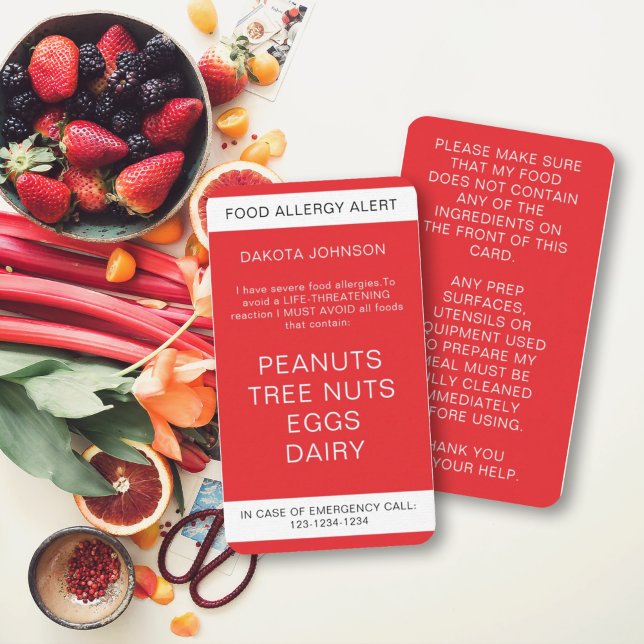 Carte D'appel Red Restaurant Food Allergy Alert Enfants (Créateur téléchargé)