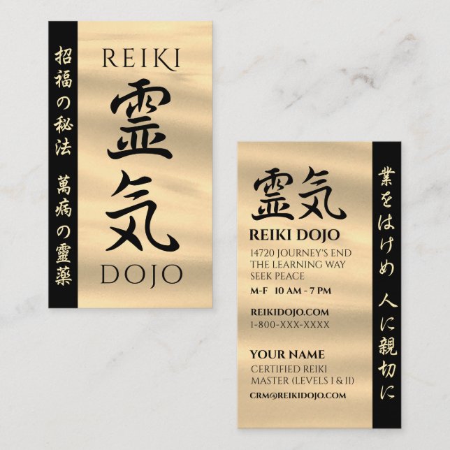 Carte D'appel Reiki 霊 気 Japonais Calligraphic Life Energy (Devant / Derrière)