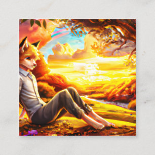 Carte D'appel Renard d'Anime Homme en paysage au coucher du sole