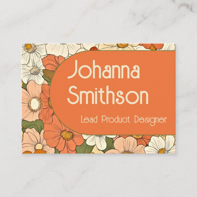 Carte d'appel Retro Orange Groove Floral (Devant)
