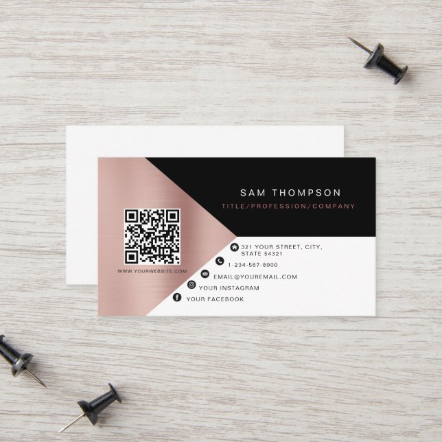 Carte D'appel Rose professionnel Gold QR Code Modern Business (Devant/Arrière en situation)