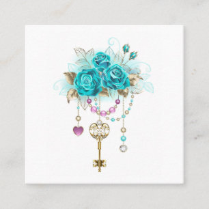 Carte D'appel Roses Turquoise avec Clés