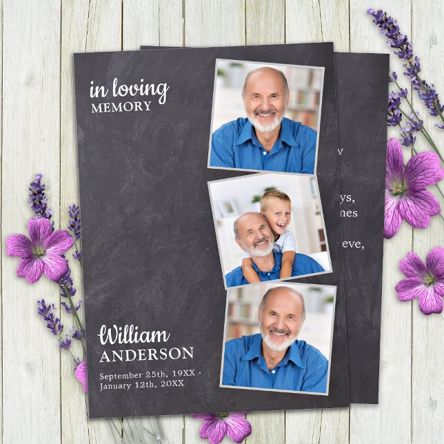 Carte D'appel Rustic Memorial 3 Photo Slate Funeral Prayer Card (Créateur téléchargé)