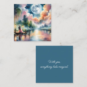 Carte D'appel Scène nocturne romantique à l'aquarelle sous le cl