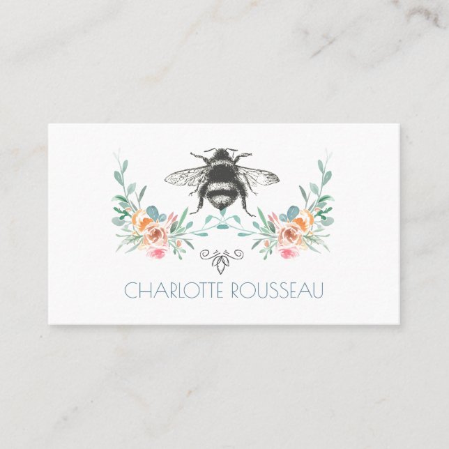 Carte D'appel Signature de script Personnalisé Bee Floral (Devant)