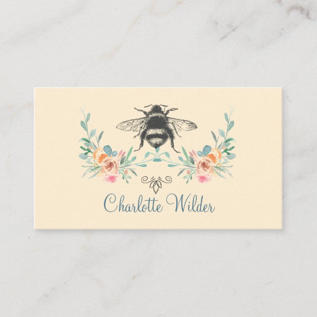 Carte D'appel Signature de script Personnalisé Bee Floral (Devant)