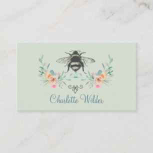 Carte D'appel Signature de script Personnalisé Bee Floral Vert
