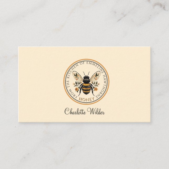 Carte D'appel Signature de script personnalisée abeille florale  (Devant)