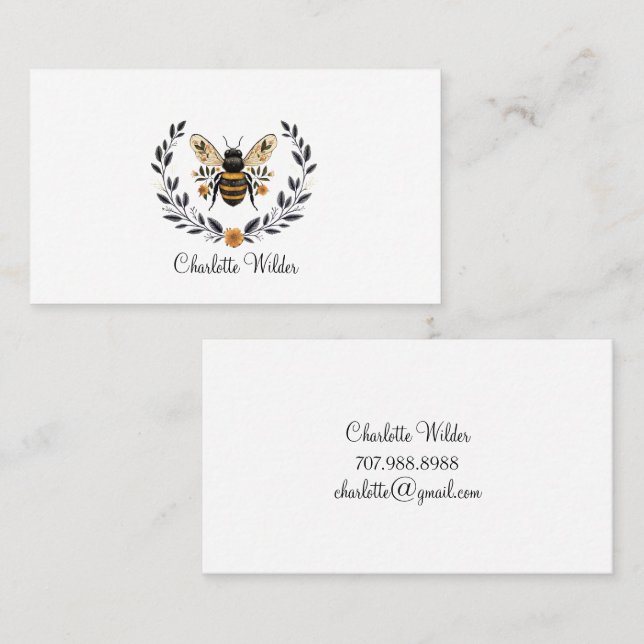 Carte D'appel Signature de script personnalisée abeille florale  (Devant / Derrière)