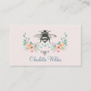 Carte D'appel Signature Script Custom Bee Floral Dusty Rose