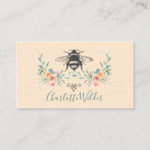 Carte D'appel Signature Script Personnalisée Bee Floral Crème