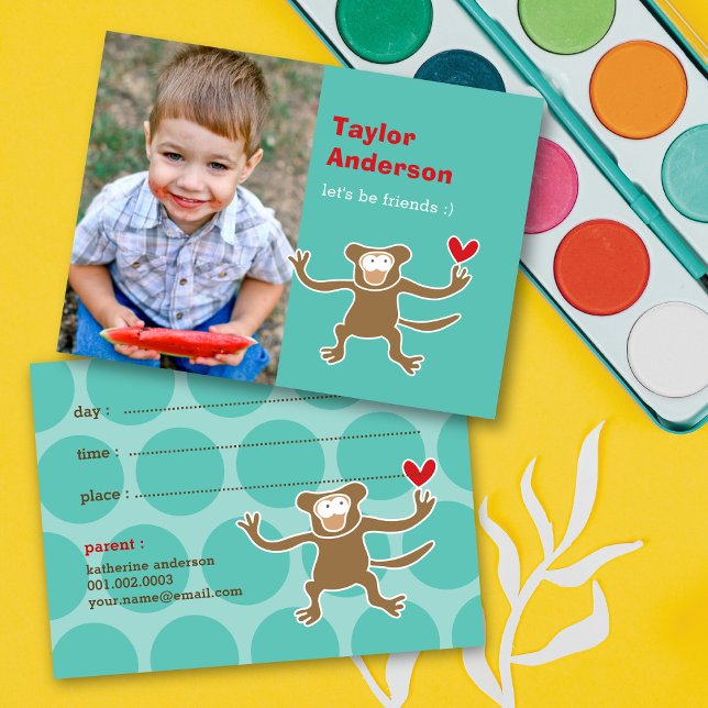 Carte D'appel Singe Brun Enjoué Dessin Animé Enfants Photo Journ (Créateur téléchargé)
