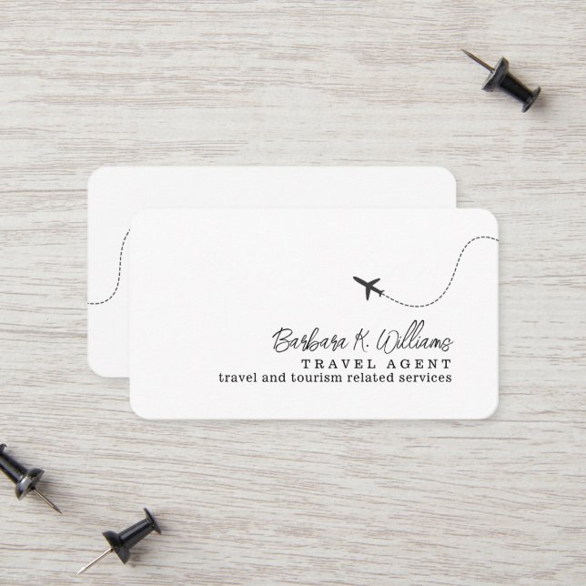 Carte D'appel Small Airplane Travel Agent White (Devant/Arrière en situation)