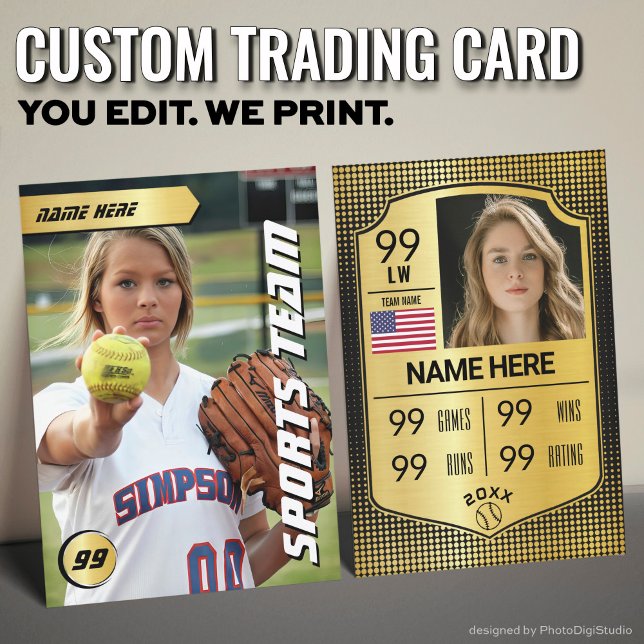 Carte D'appel Softball Stats Shield Card Softball Trading Card (Custom Softball Trading Card, Gold Shield Player Card)