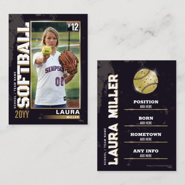 Carte D'appel Softball Trading Card Gold Baseball Player Card (Devant / Derrière)
