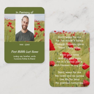 Carte D'appel Souvenir Mémorial Chrétien Champ de Coquelicots Ro